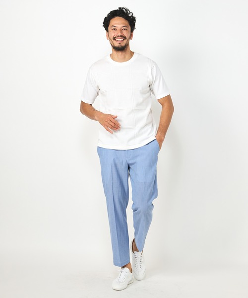 MEN'S BIGI（メンズビギ）の「ニットコンビハーフスリーブカットソー（Tシャツ/カットソー・メンズ・サックスブルー/ネイビー/ホワイト/グリーン・01/02/03）」の5枚目の写真