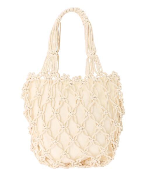 Samansa Mos2（サマンサ モスモス）の「マクラメラウンドトートバッグ（ハンドバッグ・レディース・ブラック/キナリ・ﾌﾘ-）」の10枚目の写真