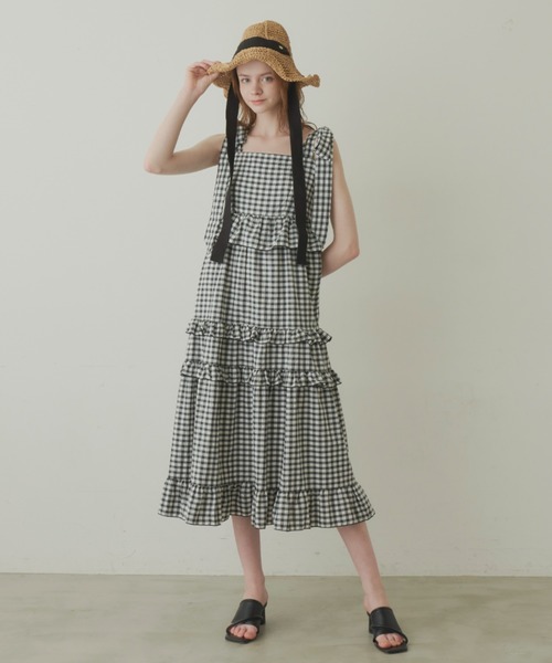 idem（イデム）の「ribbon gingham check onepiece/ギンガムチェックワンピース（ワンピース・レディース・ブルー/ブラック/グリーン・FREE）」の8枚目の写真