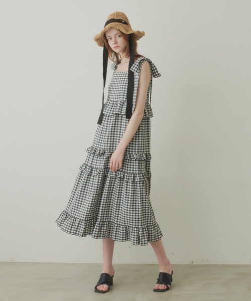 idem（イデム）の「ribbon gingham check onepiece/ギンガムチェックワンピース（ワンピース・レディース・ブルー/ブラック/グリーン・FREE）」の9枚目の写真