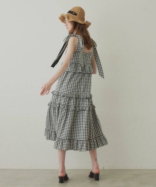 idem（イデム）の「ribbon gingham check onepiece/ギンガムチェックワンピース（ワンピース・レディース・ブルー/ブラック/グリーン・FREE）」の10枚目の写真