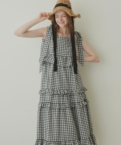 idem（イデム）の「ribbon gingham check onepiece/ギンガム