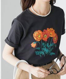 フラワーモチーフプリント 半袖Tシャツ