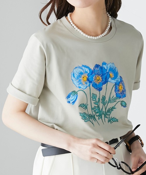 BONLECILL(ボンルシール)の「フラワーモチーフプリント 半袖Tシャツ(Tシャツ/カットソー・レディース・ライトグリーン/チャコールグレー/アイボリー/オフホワイト・FREE)」の15枚目の写真