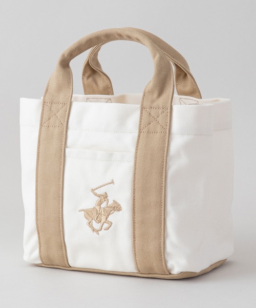 BEVERLY HILLS POLO CLUB(ビバリーヒルズポロクラブ)の「【BEVERLY HILLS POLO CLUB/ビバリーヒルズポロクラブ 】【便利な3部屋仕切り】キャンバス ミニトートバッグ ブランド ロゴ ポニー 刺繍 BHPC ハンドバッグ ランチバッグ(トートバッグ・レディース・ベージュ/ネイビー/サックスブルー/ブラウン/ブラック/インディゴブルー・FREE)」の4枚目の写真