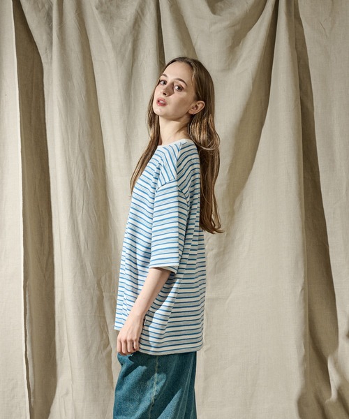 WETTEMPT（ウィテンプト）の「CREW NECK MULTI BORDER TEE / クルーネックマルチボーダーT（Tシャツ/カットソー・メンズ・オフホワイト/ブラック・SMALL/LARGE/MEDIUM）」の10枚目の写真