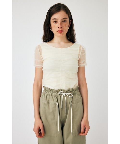 MOUSSY(マウジー)の「CUT TULLE トップス(Tシャツ/カットソー・レディース・ライトベージュ/ライトパープル/ネイビー・FREE)」の4枚目の写真