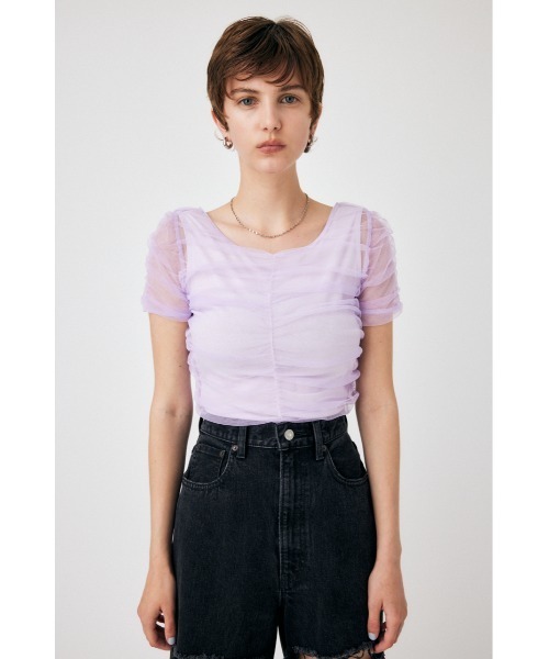 MOUSSY(マウジー)の「CUT TULLE トップス(Tシャツ/カットソー・レディース・ライトベージュ/ライトパープル/ネイビー・FREE)」の14枚目の写真