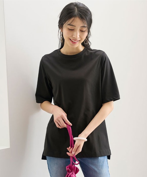 BELLUNA PLUS（ベルーナ）の「汗ジミ対策！５分袖プルオーバー（Tシャツ/カットソー・レディース・ロイヤルブルー/ライム/ベージュ系/ブラック・MEDIUM/LARGE/X-LARGE）」の2枚目の写真