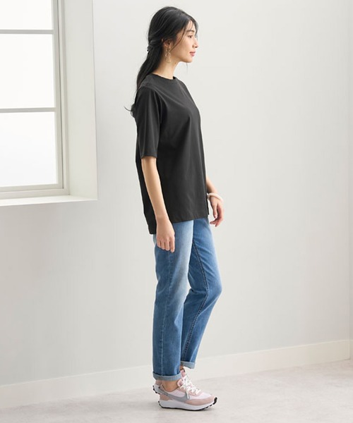 BELLUNA PLUS（ベルーナ）の「汗ジミ対策！５分袖プルオーバー（Tシャツ/カットソー・レディース・ロイヤルブルー/ライム/ベージュ系/ブラック・MEDIUM/LARGE/X-LARGE）」の9枚目の写真