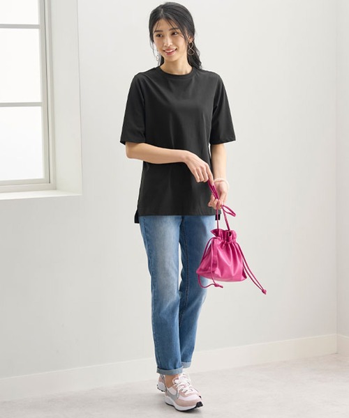 BELLUNA PLUS（ベルーナ）の「汗ジミ対策！５分袖プルオーバー（Tシャツ/カットソー・レディース・ロイヤルブルー/ライム/ベージュ系/ブラック・MEDIUM/LARGE/X-LARGE）」の11枚目の写真