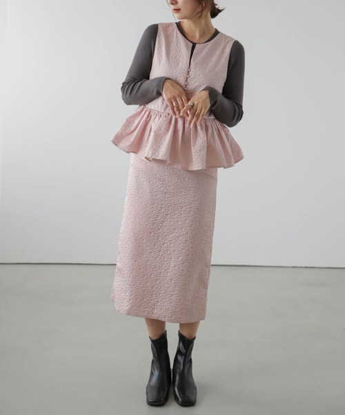 AMELY(エミリー)の「ジャガードノースリーブワンピース(ワンピース・レディース・ピンク/ライトグレー/ホワイト/イエロー/ブラック・フリー)」の5枚目の写真