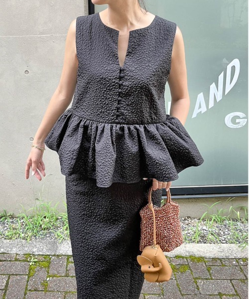 AMELY(エミリー)の「ジャガードノースリーブワンピース(ワンピース・レディース・ピンク/ライトグレー/ホワイト/イエロー/ブラック・フリー)」の13枚目の写真