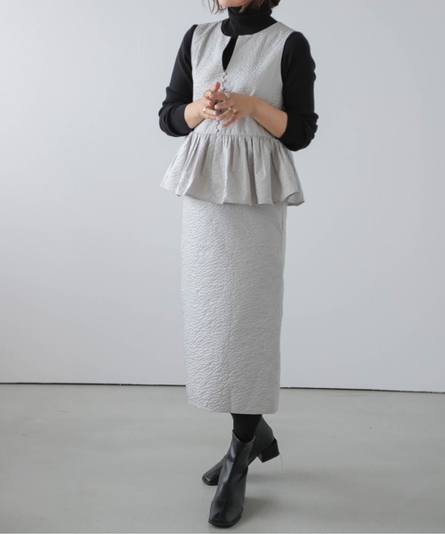 Bibiy フリルノースリーブミニワンピース ジャガードワンピース 楽天