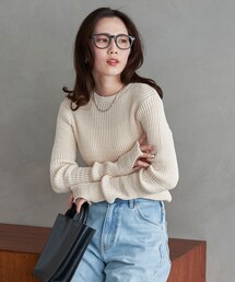 限定展開 ソリッドカラー タックリブ ニットプルオーバー