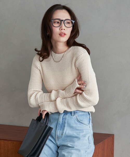 FREAK'S STORE（フリークスストア）の「限定展開　ソリッドカラー タックリブ ニットプルオーバー（ニット/セーター・レディース・ブラック/グリーン/ピンク/モカ/オレンジ/ブルー/ナチュラル/グレー/イエロー・ﾌﾘ-）」の5枚目の写真