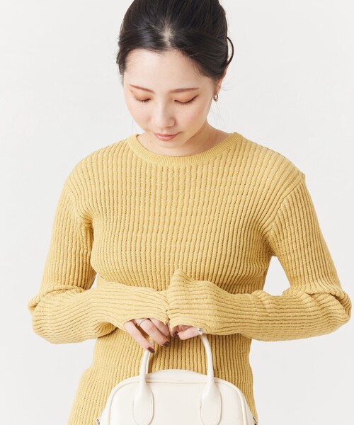 FREAK'S STORE（フリークスストア）の「限定展開　ソリッドカラー タックリブ ニットプルオーバー（ニット/セーター・レディース・ブラック/グリーン/ピンク/モカ/オレンジ/ブルー/ナチュラル/グレー/イエロー・ﾌﾘ-）」の8枚目の写真