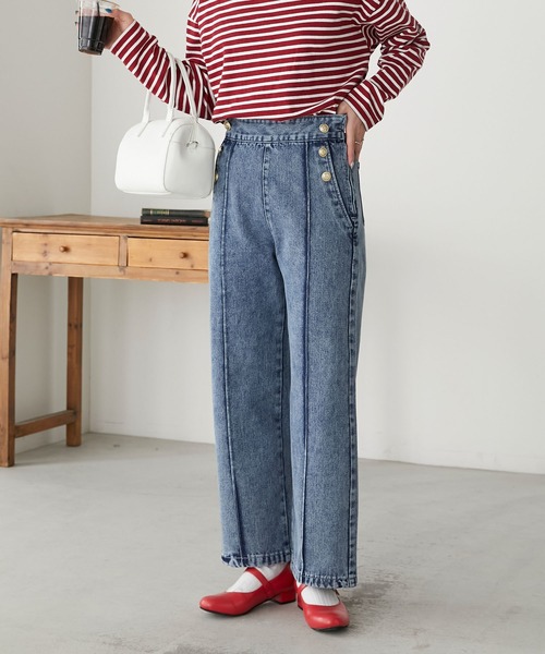 BONLECILL(ボンルシール)の「配色ステッチマリンデニムパンツ(デニムパンツ・レディース・ブルー/ネイビー/ブラック/ブルー系1・L/S/M)」の4枚目の写真