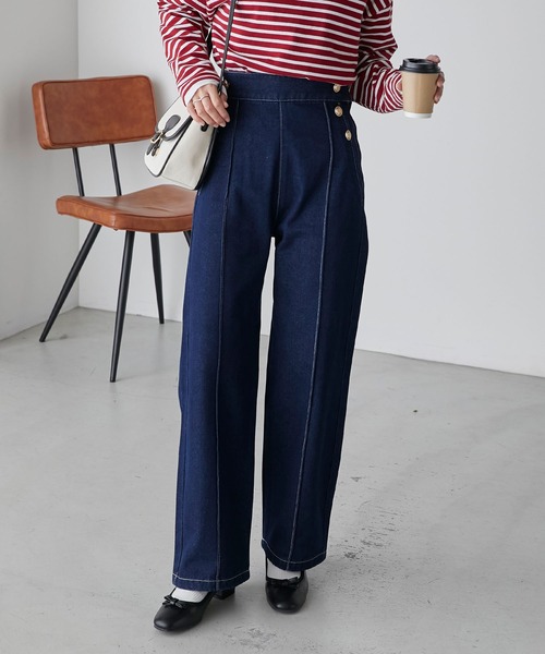BONLECILL(ボンルシール)の「配色ステッチマリンデニムパンツ(デニムパンツ・レディース・ブルー/ネイビー/ブラック/ブルー系1・L/S/M)」の11枚目の写真
