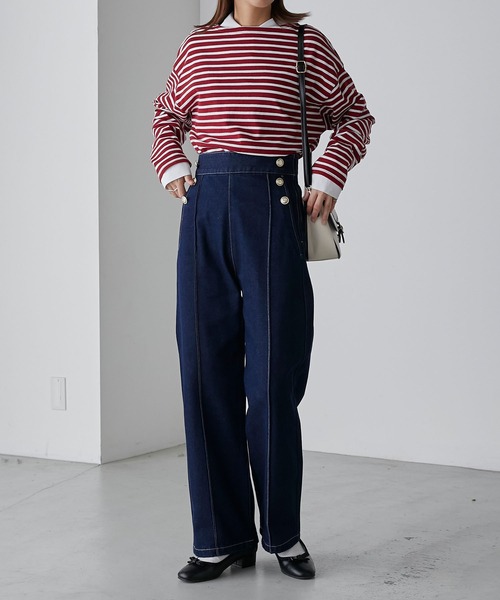 BONLECILL(ボンルシール)の「配色ステッチマリンデニムパンツ(デニムパンツ・レディース・ブルー/ネイビー/ブラック/ブルー系1・L/S/M)」の18枚目の写真