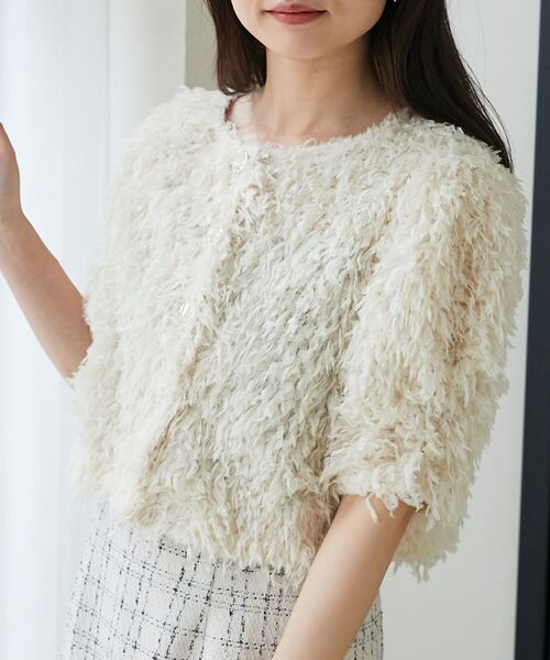 MAJESTIC LEGON（マジェスティックレゴン）の「フサフサプードルトップス（Tシャツ/カットソー・レディース・ライトグレー/アイボリー/グレイッシュベージュ・MEDIUM）」の15枚目の写真