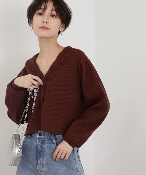 N.(N. Natural Beauty Basic)(エヌエヌナチュラルビューティーベーシック)の「◆ツイストリブカーディガン(カーディガン/ボレロ・レディース・オフホワイト/ブルー/ブラウン・MEDIUM)」の2枚目の写真