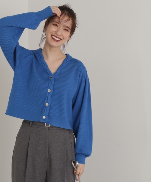 N.(N. Natural Beauty Basic)(エヌエヌナチュラルビューティーベーシック)の「◆ツイストリブカーディガン(カーディガン/ボレロ・レディース・オフホワイト/ブルー/ブラウン・MEDIUM)」の3枚目の写真