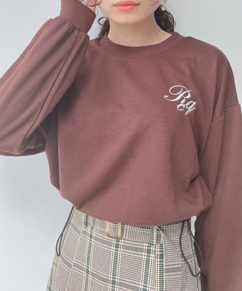 AS KNOW AS plus（アズノゥアズプラス）の「☆胸ロゴ刺繍と裾ドロストショートプルオーバー（Tシャツ/カットソー・レディース・ブラウン/オフホワイト/チャコールグレー・FREE）」の7枚目の写真