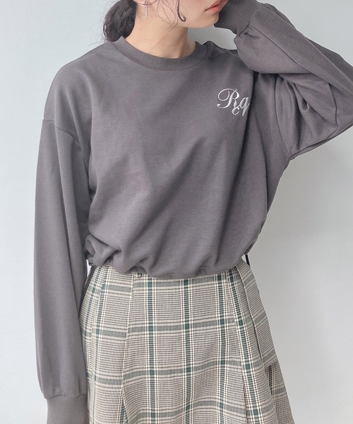 AS KNOW AS plus（アズノゥアズプラス）の「☆胸ロゴ刺繍と裾ドロストショートプルオーバー（Tシャツ/カットソー・レディース・ブラウン/オフホワイト/チャコールグレー・FREE）」の10枚目の写真