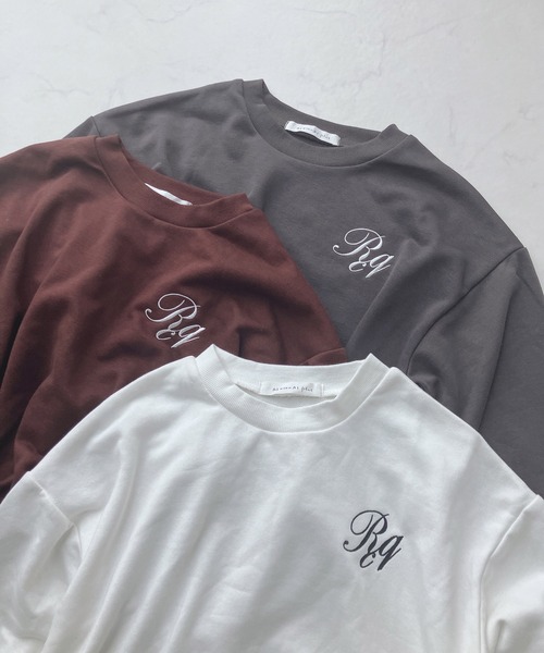 AS KNOW AS plus（アズノゥアズプラス）の「☆胸ロゴ刺繍と裾ドロストショートプルオーバー（Tシャツ/カットソー・レディース・ブラウン/オフホワイト/チャコールグレー・FREE）」の17枚目の写真