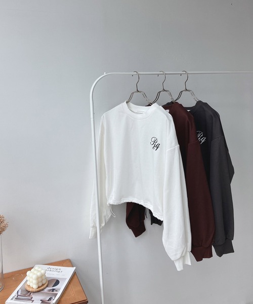 AS KNOW AS plus（アズノゥアズプラス）の「☆胸ロゴ刺繍と裾ドロストショートプルオーバー（Tシャツ/カットソー・レディース・ブラウン/オフホワイト/チャコールグレー・FREE）」の18枚目の写真