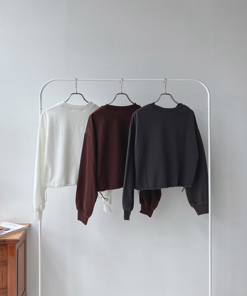 AS KNOW AS plus（アズノゥアズプラス）の「☆胸ロゴ刺繍と裾ドロストショートプルオーバー（Tシャツ/カットソー・レディース・ブラウン/オフホワイト/チャコールグレー・FREE）」の22枚目の写真