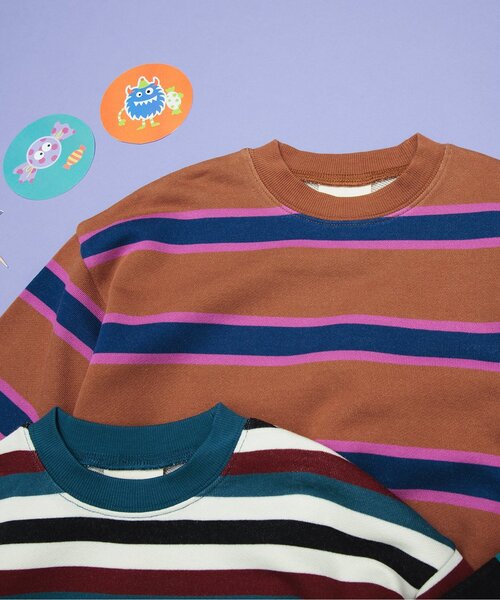 BREEZE（ブリーズ）の「【リンクコーデ可能】マルチボーダートレーナー（スウェット・キッズ・ターコイズブルー/ブラック/アイボリー/キャメル・80/90/100/110/120/130/150/140）」の4枚目の写真