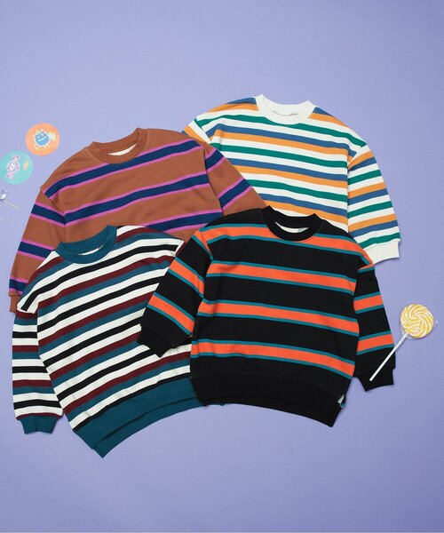 BREEZE（ブリーズ）の「【リンクコーデ可能】マルチボーダートレーナー（スウェット・キッズ・ターコイズブルー/ブラック/アイボリー/キャメル・80/90/100/110/120/130/150/140）」の5枚目の写真