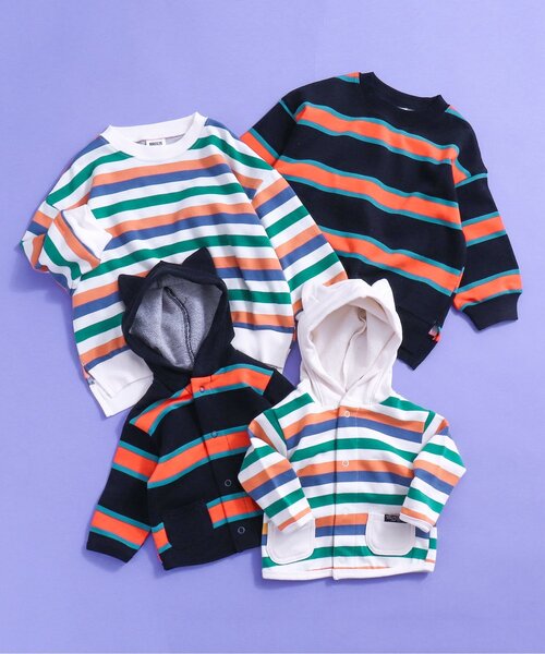 BREEZE（ブリーズ）の「【リンクコーデ可能】マルチボーダートレーナー（スウェット・キッズ・ターコイズブルー/ブラック/アイボリー/キャメル・80/90/100/110/120/130/150/140）」の6枚目の写真