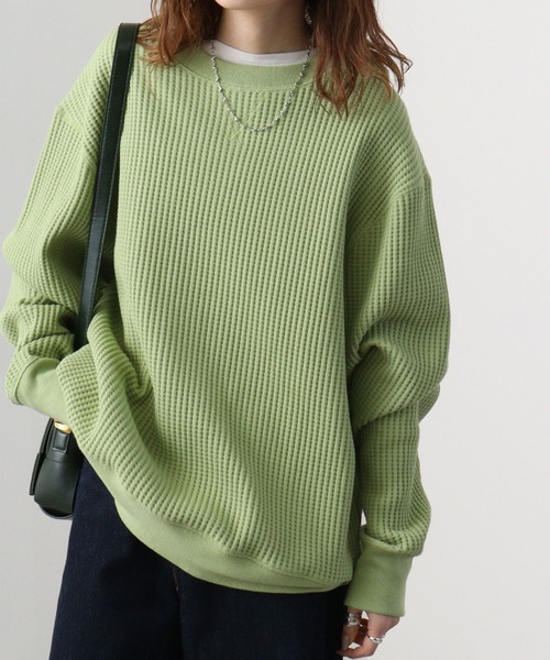 JEMORGAN(ジェーイーモーガン)の「JEMORGAN BIGSIZE ビッグワッフル クルーネック(スウェット・メンズ・杢グレー/ブラック/チャコール/カーキ/オフホワイト/マスタード/ネイビー/ミント/スモークピンク/サックスブルー/ブルー/ブルーグリーン/ダークオレンジ/オートミール/グリーン/オレンジ/パープル/ブラウン・XL/M/L)」の9枚目の写真