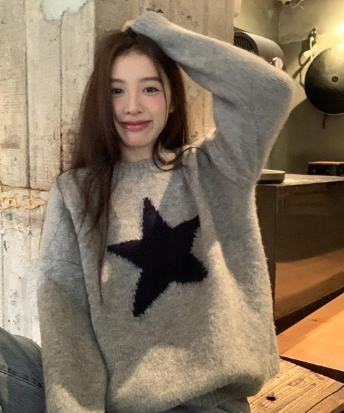 Achic(アシック)の「スターパターン 星 ニットプルオーバー(ニット/セーター・レディース・ピンク/グレー/アイボリー/ブラウン・M)」の14枚目の写真