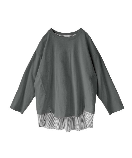 e-zakkamania stores(イーザッカマニアストアーズ)の「ブラウスレイヤード 長袖プルオーバー(Tシャツ/カットソー・レディース・チャコール/アッシュ/アイボリー・フリー)」の22枚目の写真