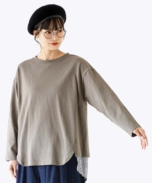 e-zakkamania stores(イーザッカマニアストアーズ)の「ブラウスレイヤード 長袖プルオーバー(Tシャツ/カットソー・レディース・チャコール/アッシュ/アイボリー・フリー)」の9枚目の写真