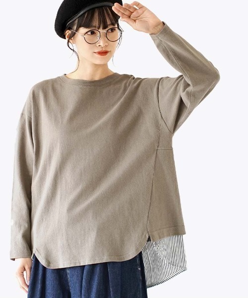 e-zakkamania stores(イーザッカマニアストアーズ)の「ブラウスレイヤード 長袖プルオーバー(Tシャツ/カットソー・レディース・チャコール/アッシュ/アイボリー・フリー)」の10枚目の写真