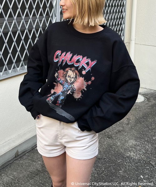 4GEEKS BY SPIRALGIRL(フォーギークスバイスパイラルガール)の「【Child's Play/チャイルド・プレイ】ヴィンテージ風スウェットトップス(スウェット・レディース・ブラック/ライトグレー・FREE)」の9枚目の写真