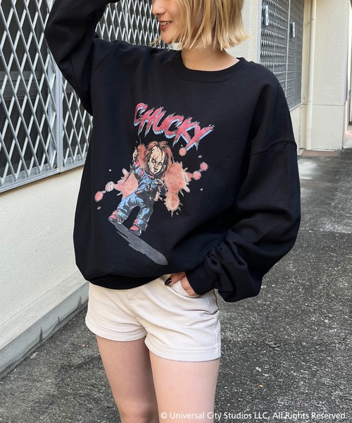 4GEEKS BY SPIRALGIRL(フォーギークスバイスパイラルガール)の「【Child's Play/チャイルド・プレイ】ヴィンテージ風スウェットトップス(スウェット・レディース・ブラック/ライトグレー・FREE)」の11枚目の写真
