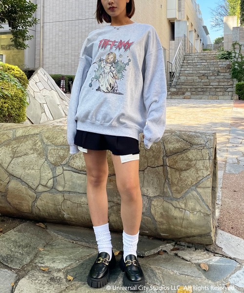 4GEEKS BY SPIRALGIRL(フォーギークスバイスパイラルガール)の「【Child's Play/チャイルド・プレイ】ヴィンテージ風スウェットトップス(スウェット・レディース・ブラック/ライトグレー・FREE)」の12枚目の写真