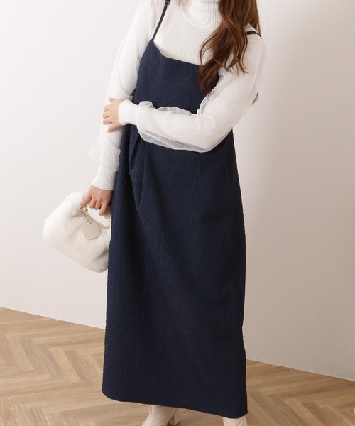 Lace Ladies(レースレディース)の「ふくれジャガード タック入り キャミソール ロング ワンピース(ジャンパースカート・レディース・グレー/ブラック/ブラウン/ネイビー・M/XL)」の16枚目の写真