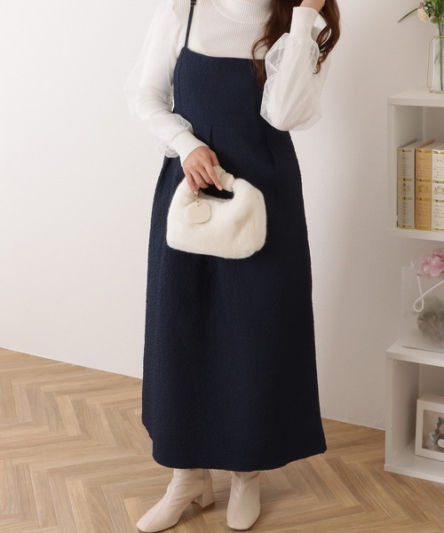 Lace Ladies(レースレディース)の「ふくれジャガード タック入り キャミソール ロング ワンピース(ジャンパースカート・レディース・グレー/ブラック/ブラウン/ネイビー・M/XL)」の17枚目の写真