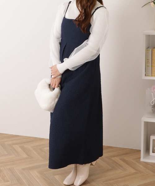 Lace Ladies(レースレディース)の「ふくれジャガード タック入り キャミソール ロング ワンピース(ジャンパースカート・レディース・グレー/ブラック/ブラウン/ネイビー・M/XL)」の18枚目の写真