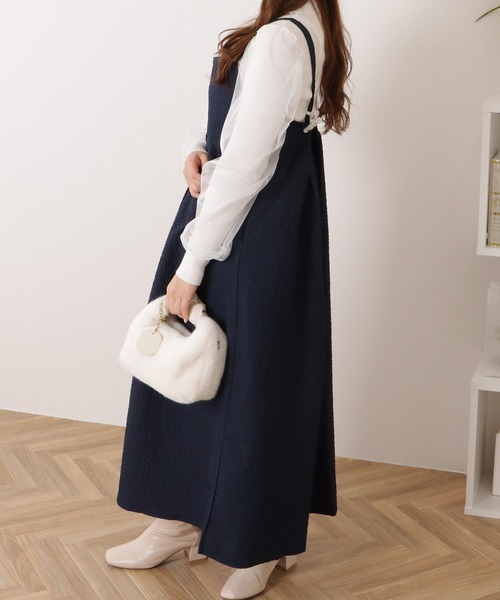 Lace Ladies(レースレディース)の「ふくれジャガード タック入り キャミソール ロング ワンピース(ジャンパースカート・レディース・グレー/ブラック/ブラウン/ネイビー・M/XL)」の19枚目の写真