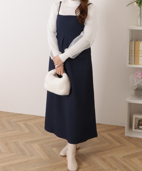 Lace Ladies(レースレディース)の「ふくれジャガード タック入り キャミソール ロング ワンピース(ジャンパースカート・レディース・グレー/ブラック/ブラウン/ネイビー・M/XL)」の15枚目の写真