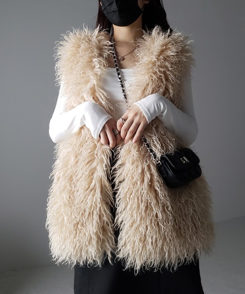 セール】※※【 ポケット付き 】ボリュームシャギープードルファーベスト