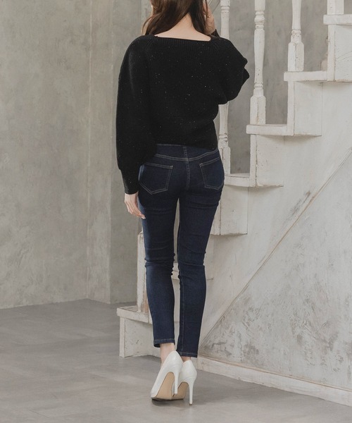 Julia Boutique(ジュリアブティック)の「スパングルカシュクールニットトップス/23603(ニット/セーター・レディース・ブラック/ホワイト/ネイビー・ONE)」の10枚目の写真